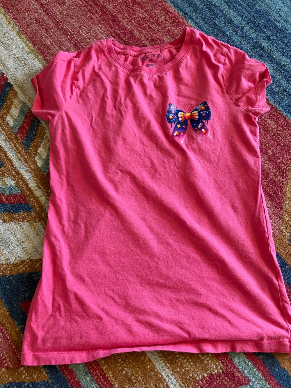 Nautica Hot Pink Short Sleeve Tee with Navy Bow Accent